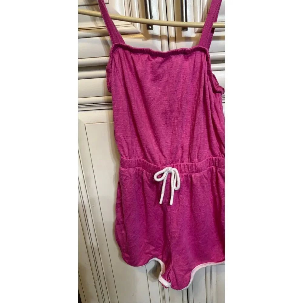 Art Class Girls Thin Strap Drawstring Side Stripe Romper Pink White Size Medium